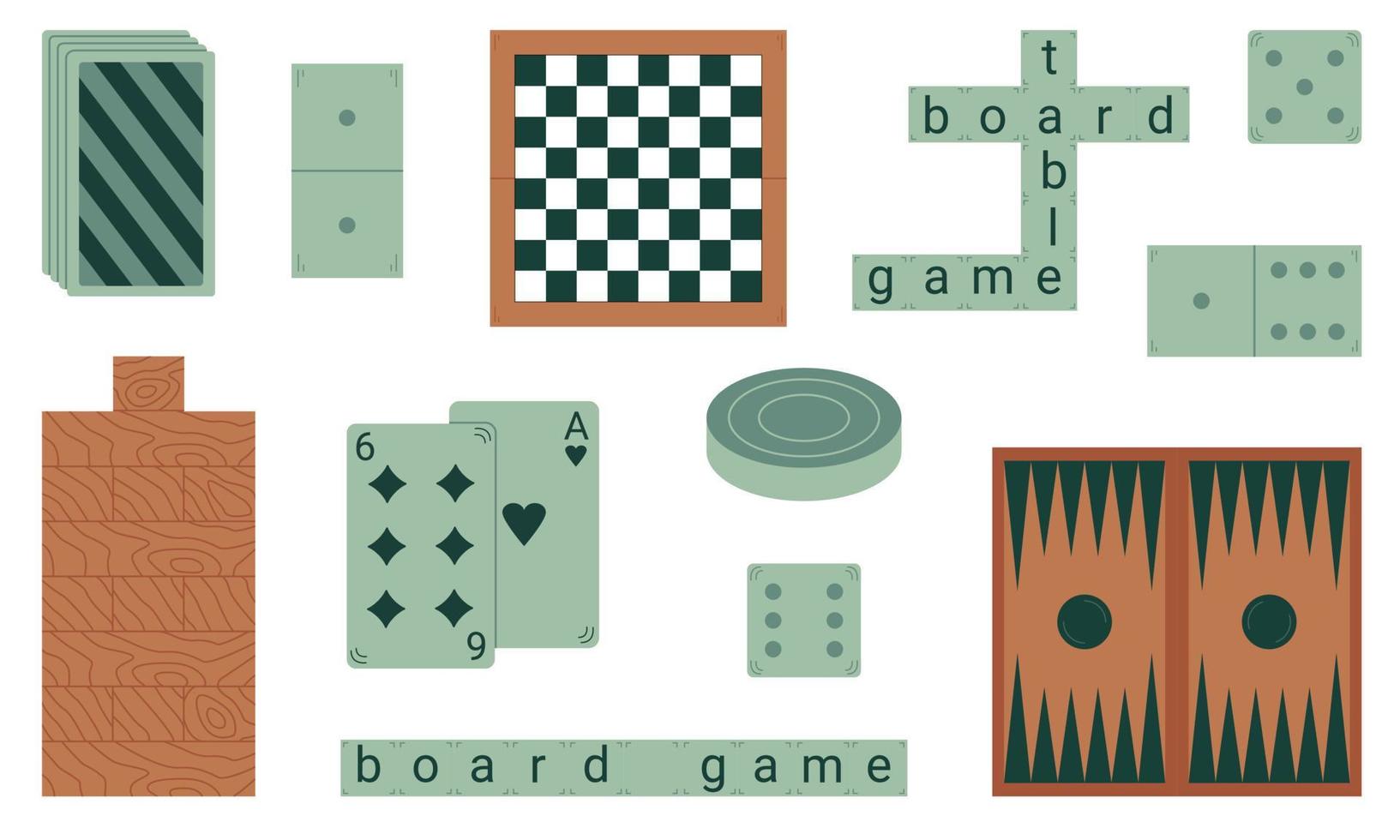 Set of board games. Games for family and friends. Developing leisure. Flat style. Vector illustration