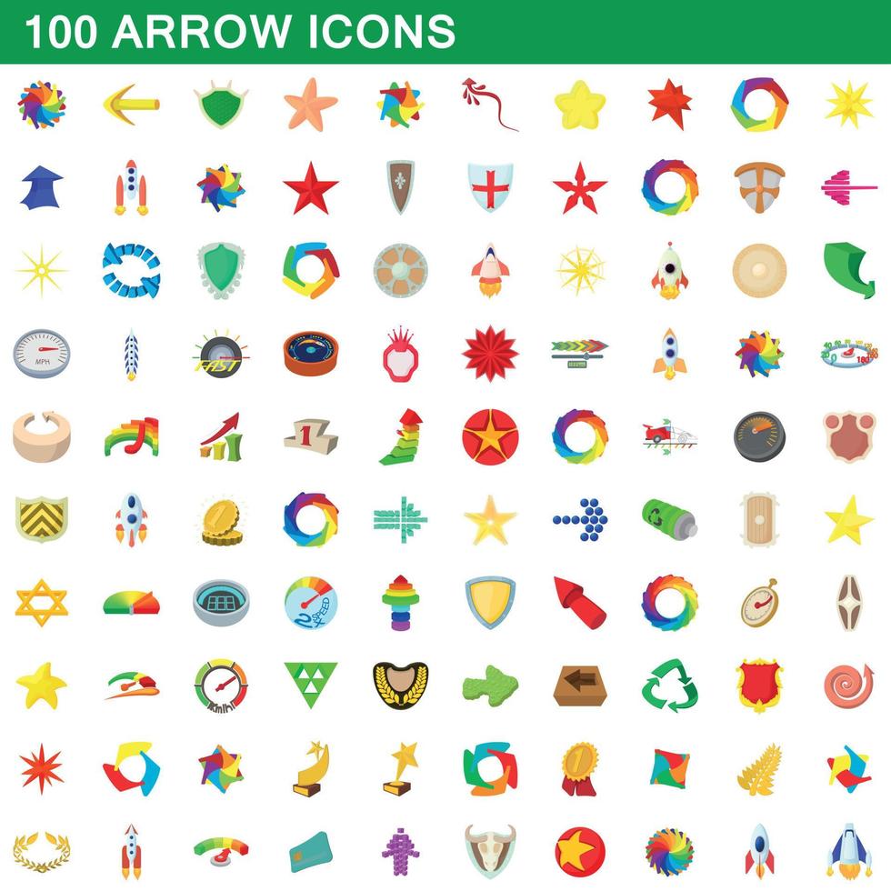100 arrow icons set, cartoon style vector