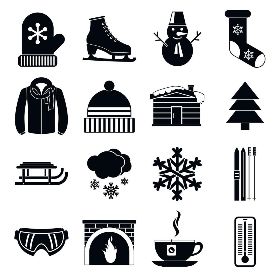 Winter icons set, simple style vector