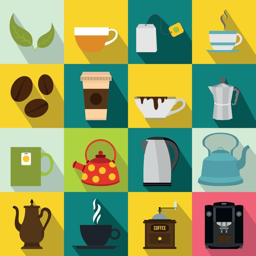 conjunto de iconos de té y café vector