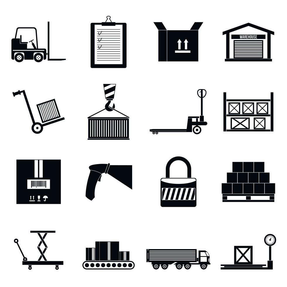 Warehouse logistic storage icons set vector