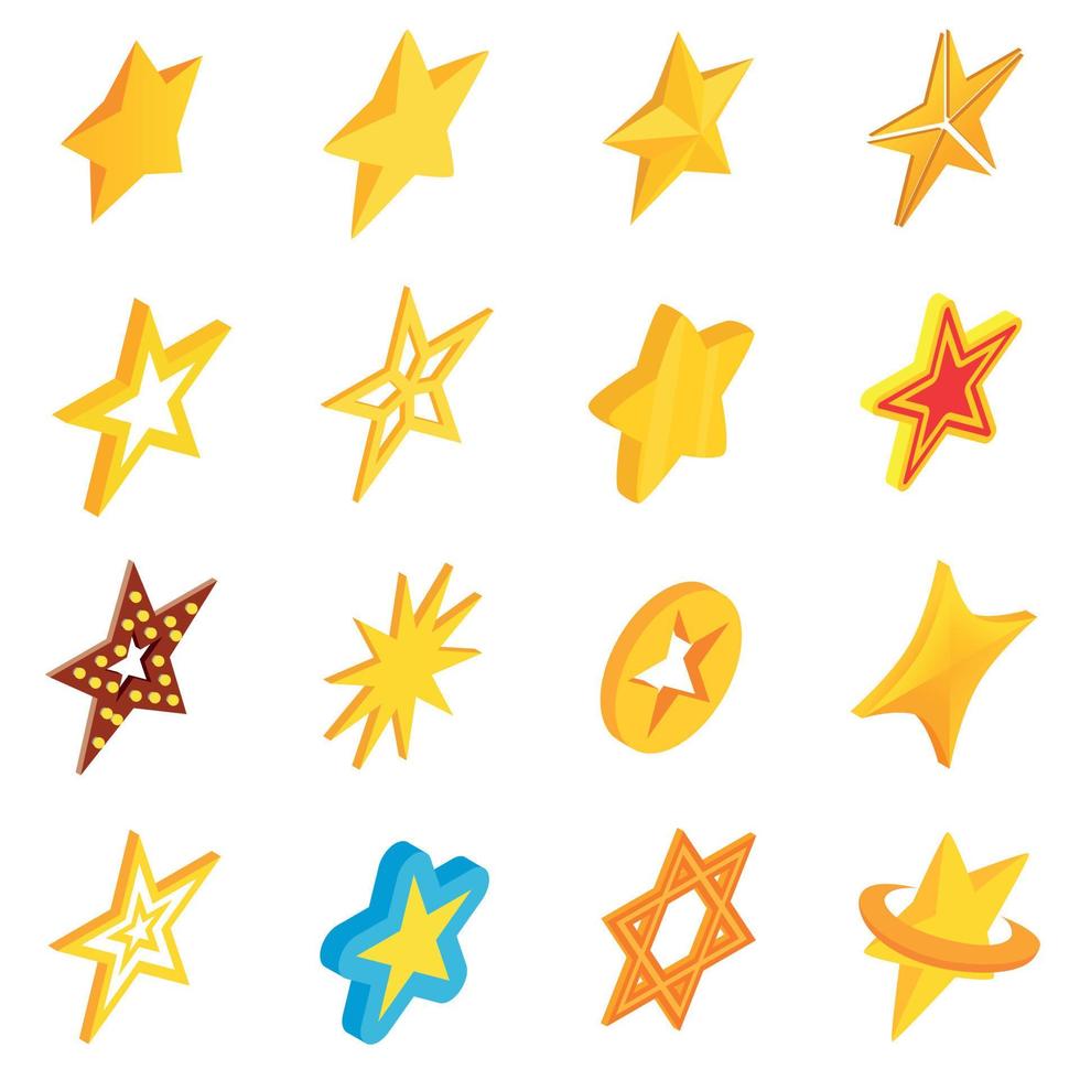 Star icons set, isometric 3d style vector