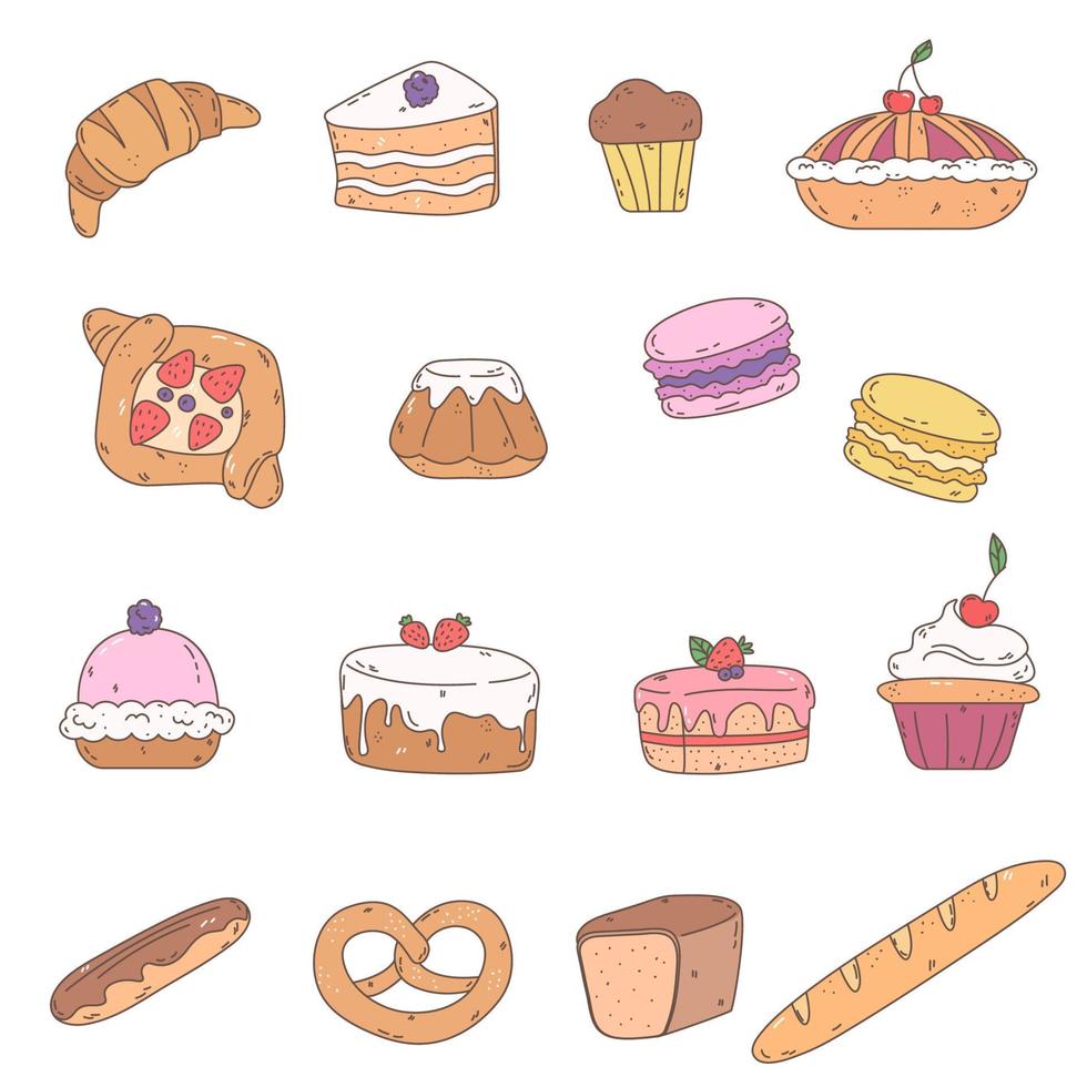 Bakery doodle set vector