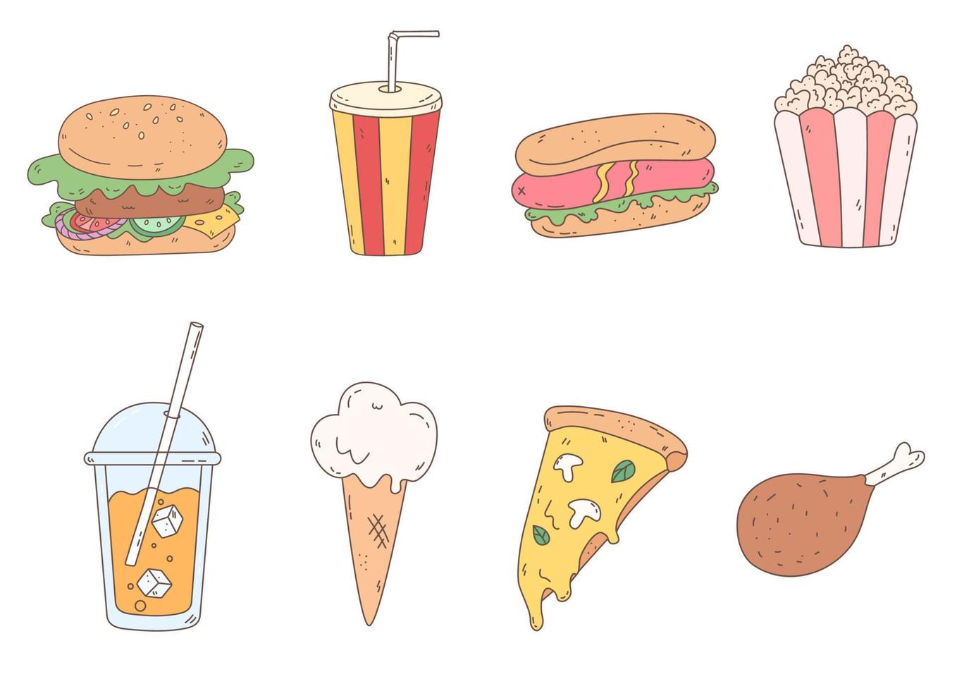 Fast food doodle set vector
