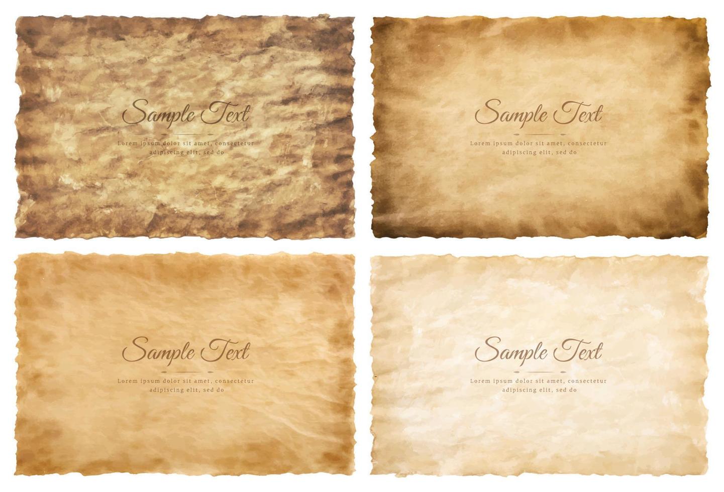 Vector collection set old parchment paper sheet vintage aged or texture isolated on white background