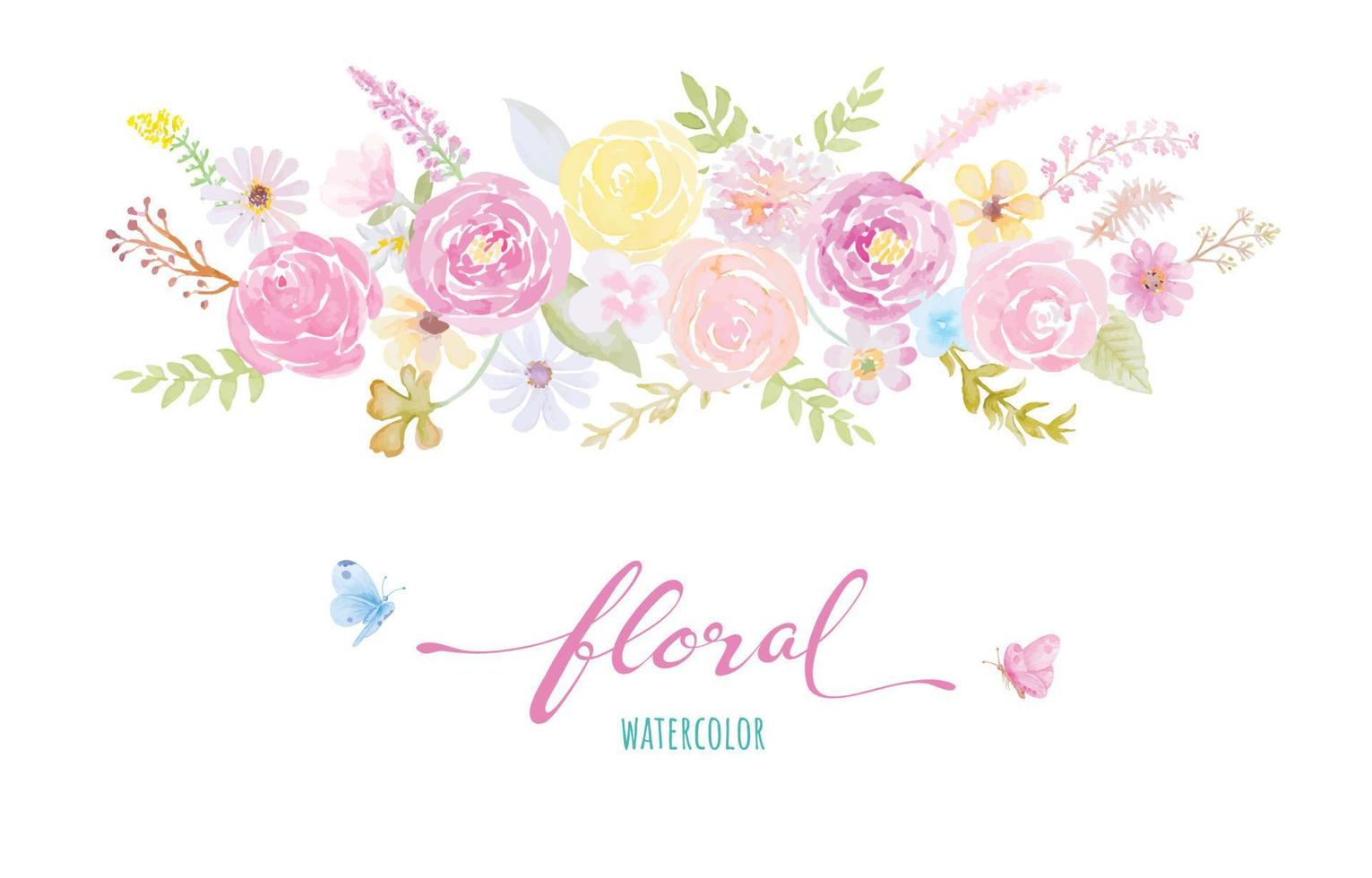 watercolor hand painted illustration Beautiful Rose Flower botanical leaf and butterfly for love wedding valentines day or arrangement invitation design greeting card vector