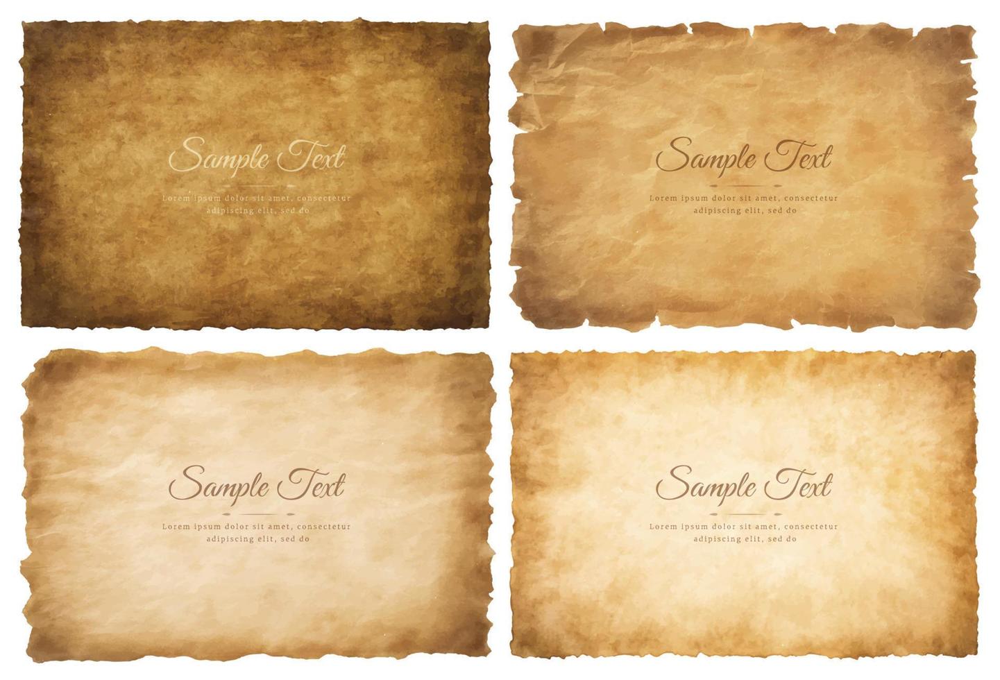 Vector collection set old parchment paper sheet vintage aged or texture isolated on white background