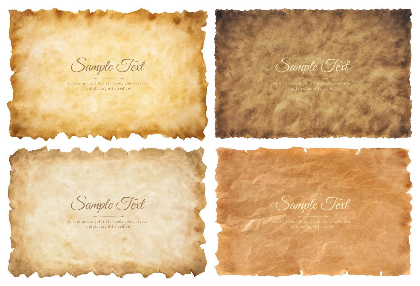 Vector collection set old parchment paper sheet vintage aged or texture isolated on white background