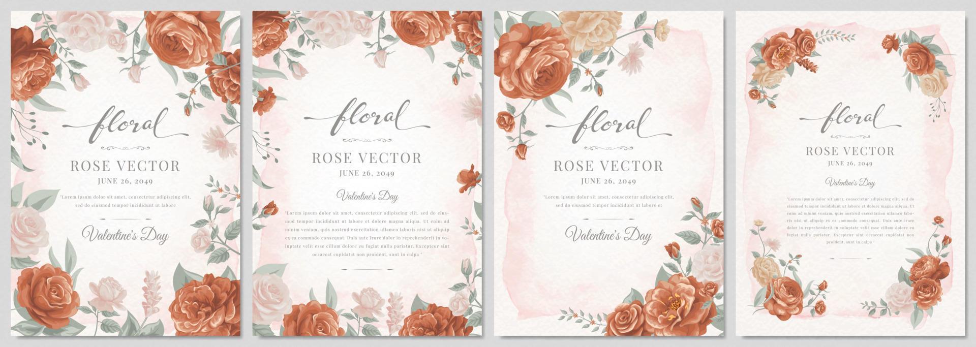 Collection set Beautiful Rose Flower and botanical leaf digital painted illustration for love wedding valentines day or arrangement invitation design greeting card vector