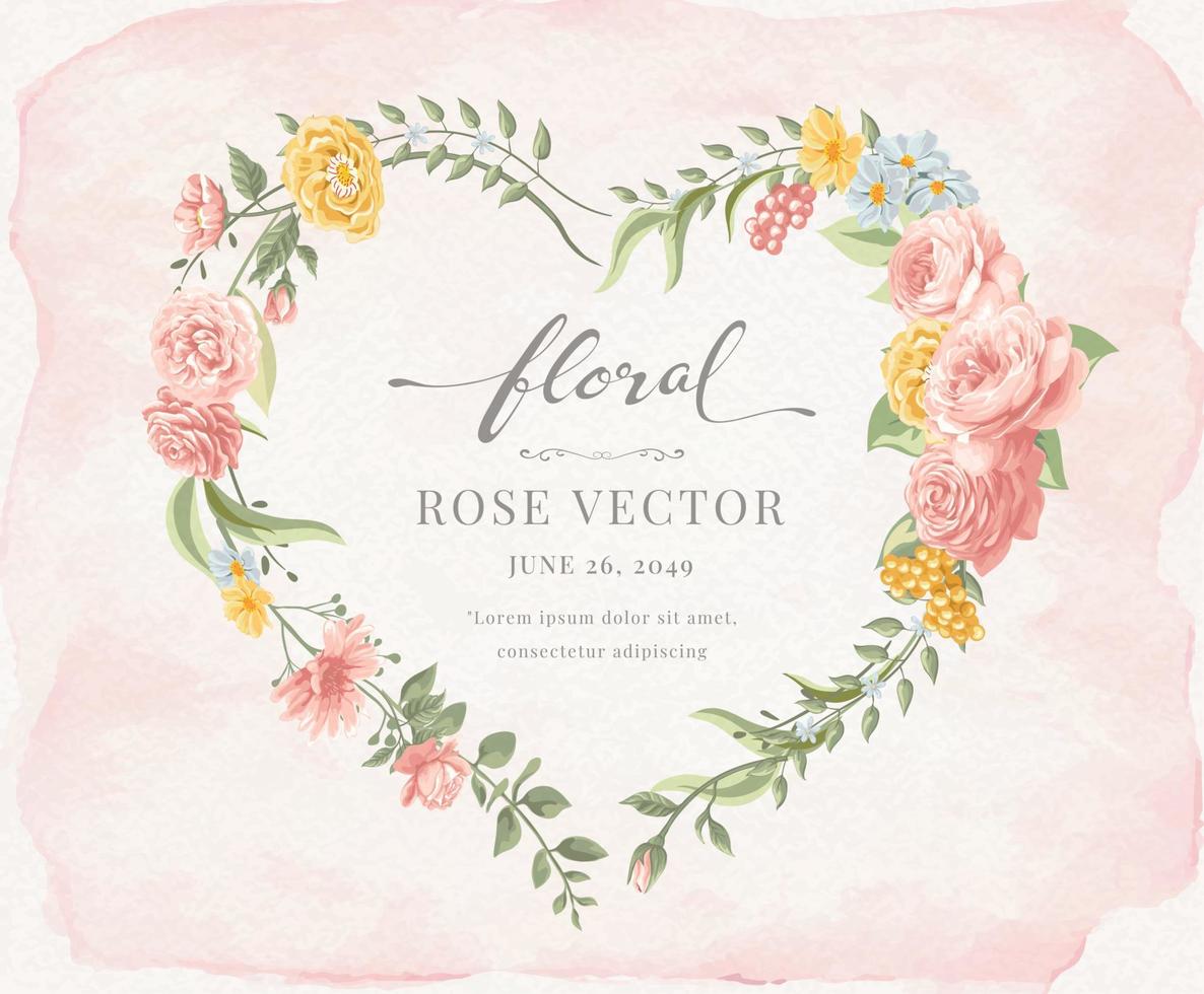 hermosa rosa flor y hoja botánica en forma de corazón acuarela digital pintada ilustración para el amor boda día de san valentín o arreglo diseño de invitación tarjeta de felicitación vector