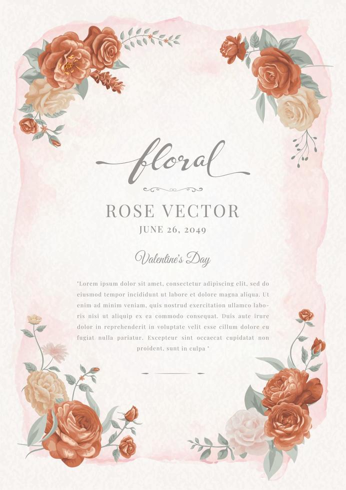 Beautiful Rose Flower and botanical leaf digital painted illustration for love wedding valentines day or arrangement invitation design greeting card vector