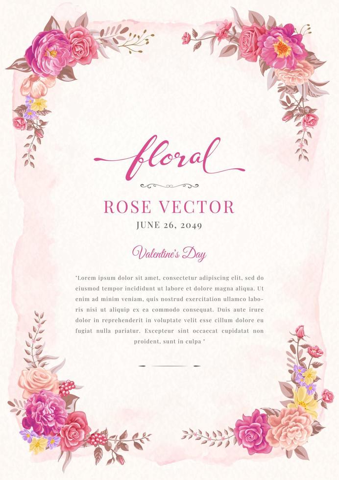 Rose Flower and botanical leaf digital painted illustration vector