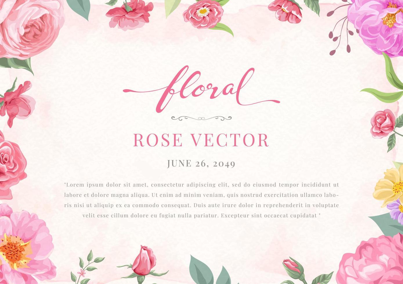 Rose Flower and botanical leaf digital painted illustration vector