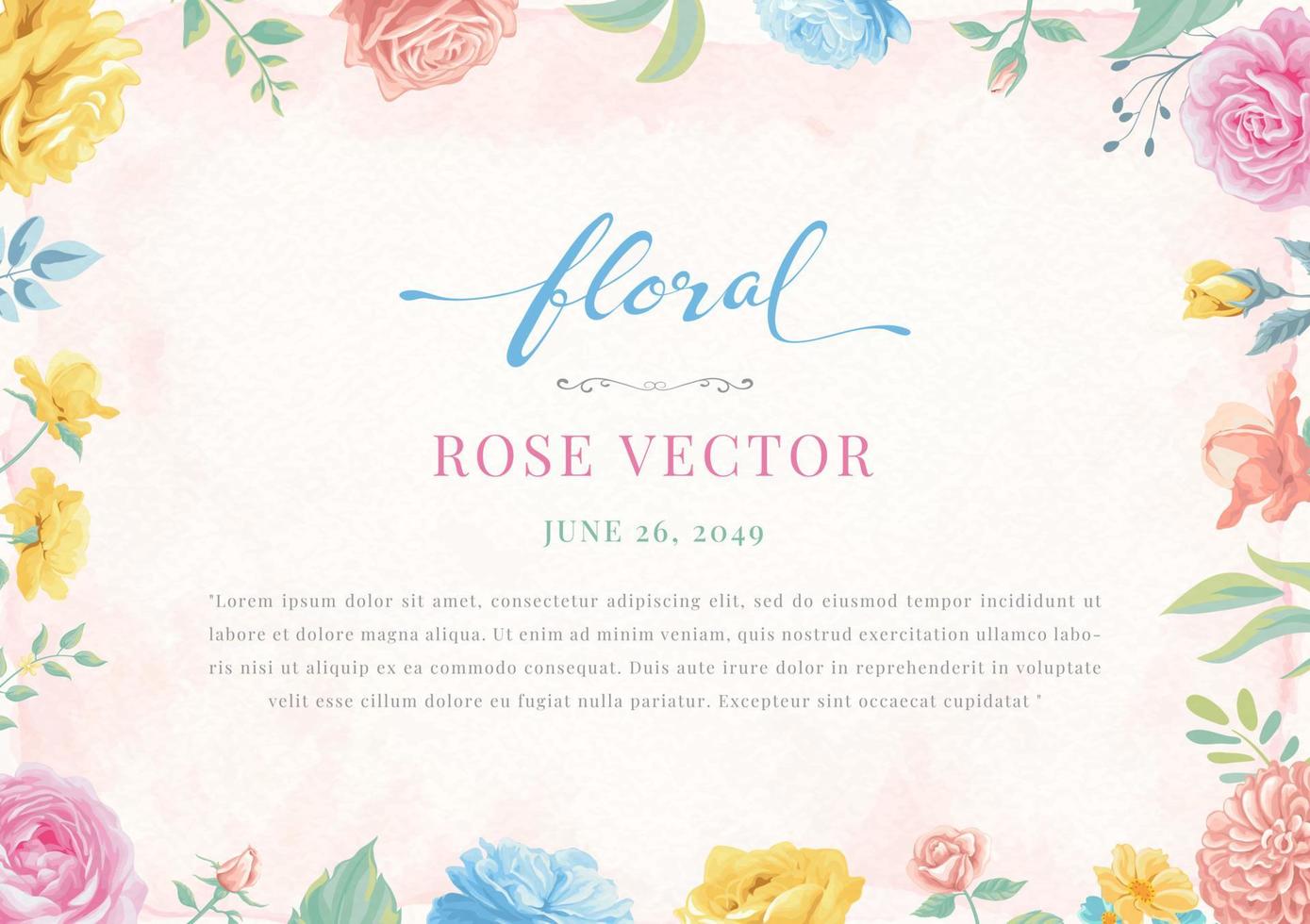 Rose Flower and botanical leaf digital painted illustration vector