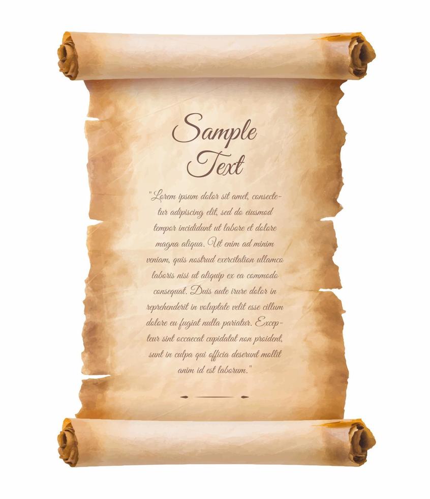 old parchment paper scroll sheet vintage aged or texture isolated on white background vector