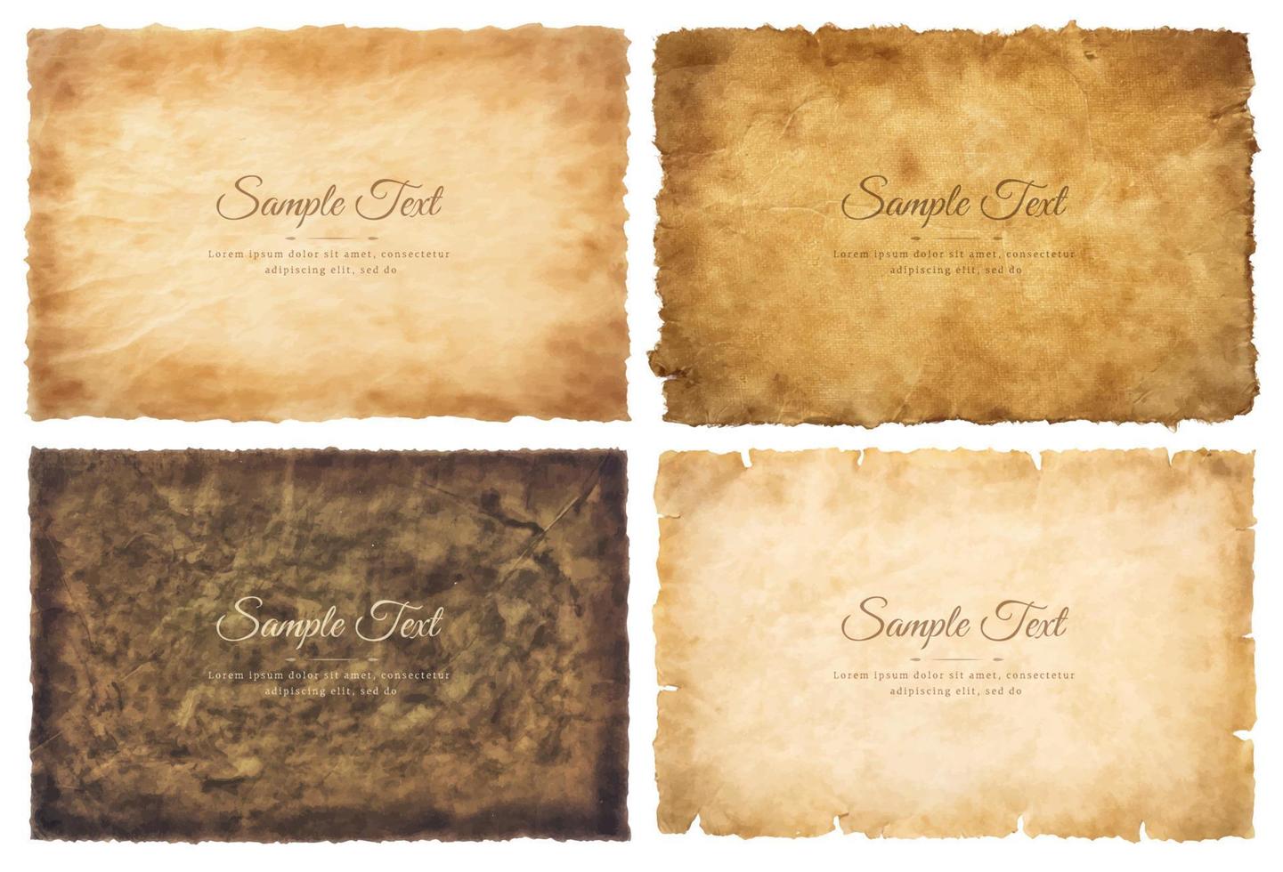 Vector collection set old parchment paper sheet vintage aged or texture isolated on white background