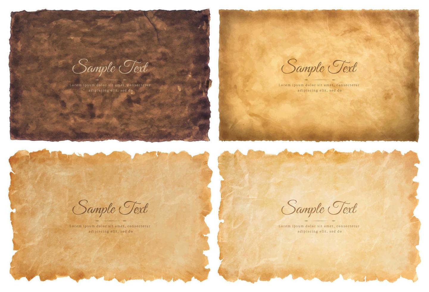 Vector collection set old parchment paper sheet vintage aged or texture isolated on white background