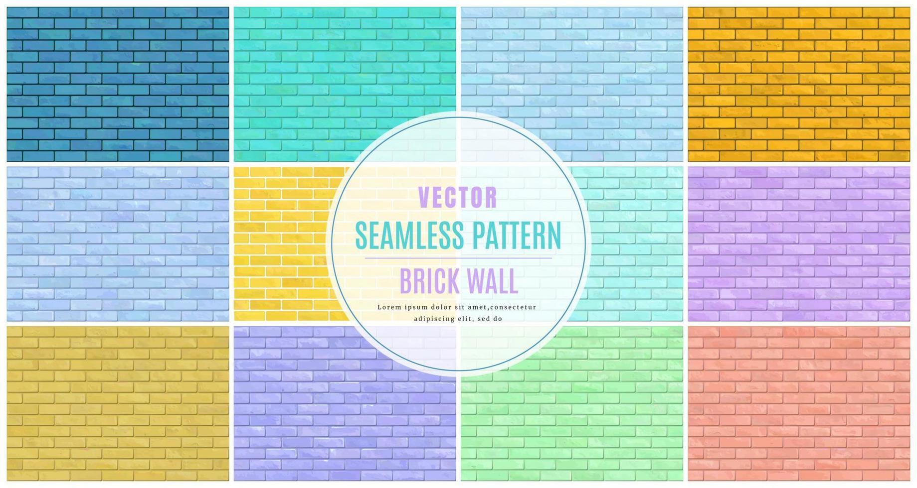 Colorful block brick wall seamless pattern collection set texture background. vector