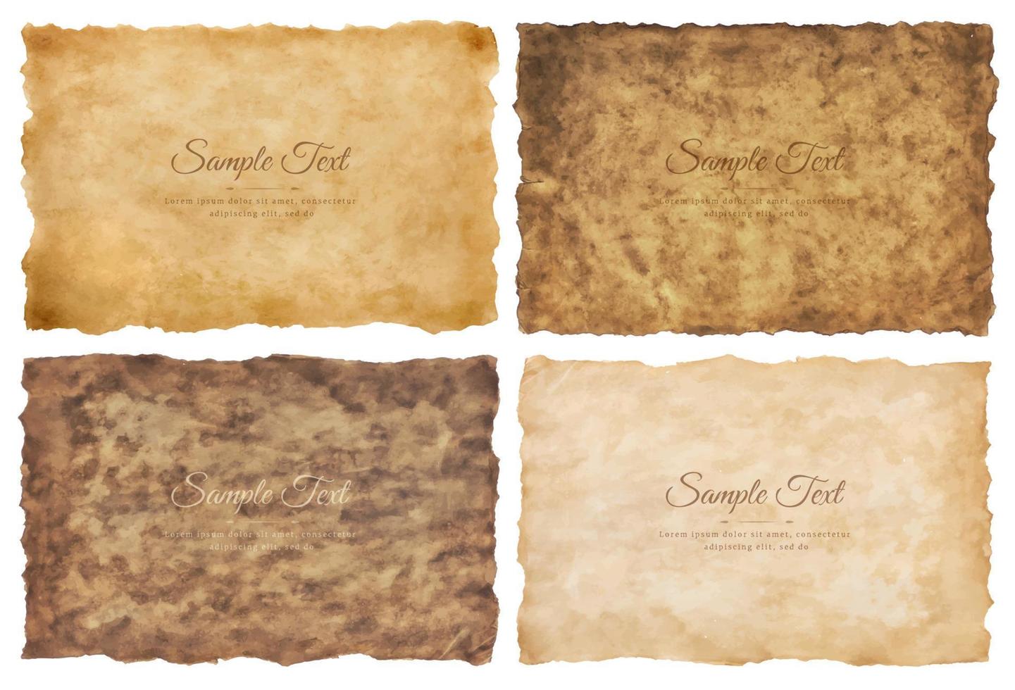 Vector collection set old parchment paper sheet vintage aged or texture isolated on white background