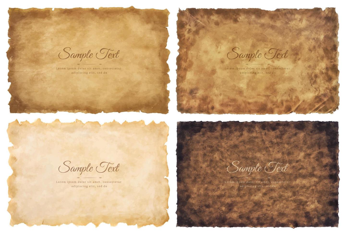 Vector collection set old parchment paper sheet vintage aged or texture isolated on white background