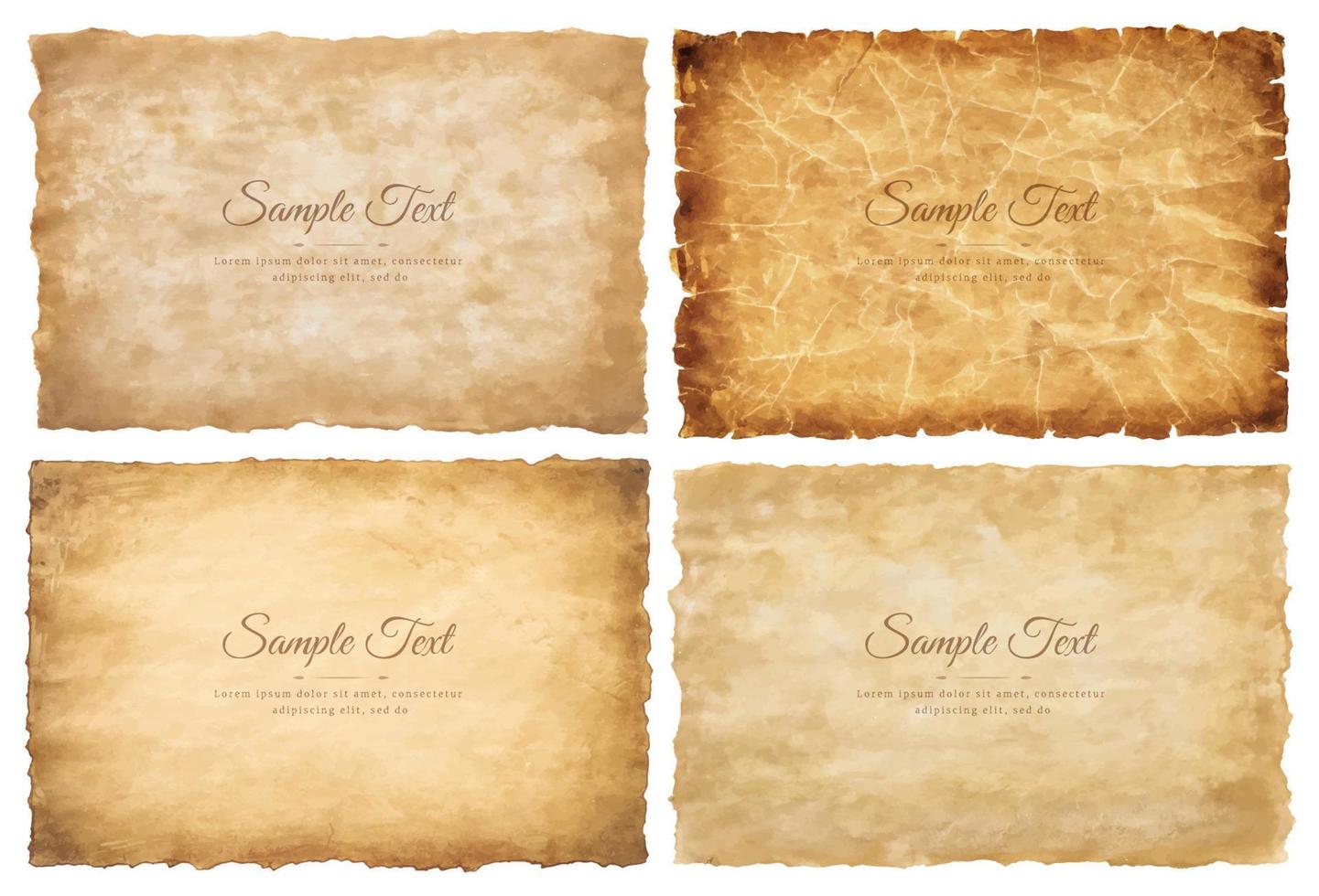 Vector collection set old parchment paper sheet vintage aged or texture isolated on white background