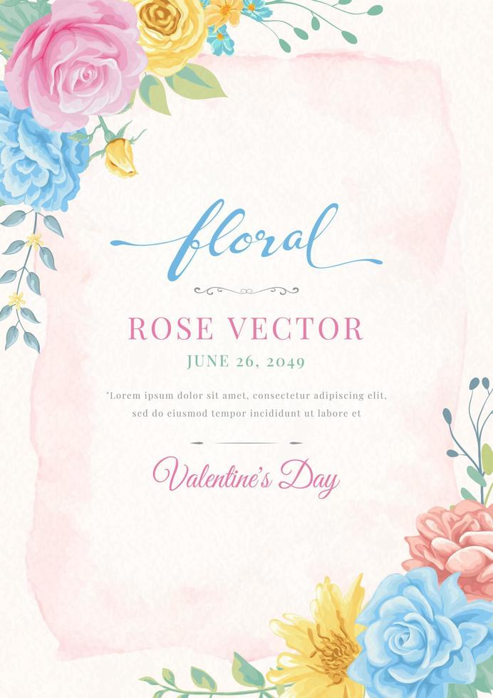 Rose Flower and botanical leaf digital painted illustration vector