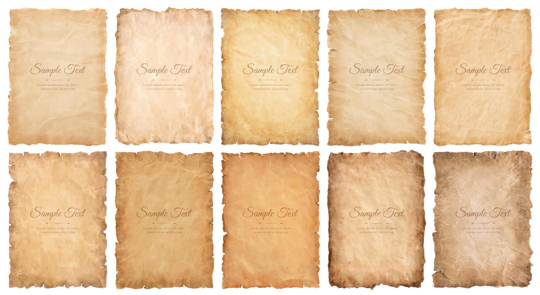 collection set old parchment paper sheet vintage aged or texture isolated on white background vector