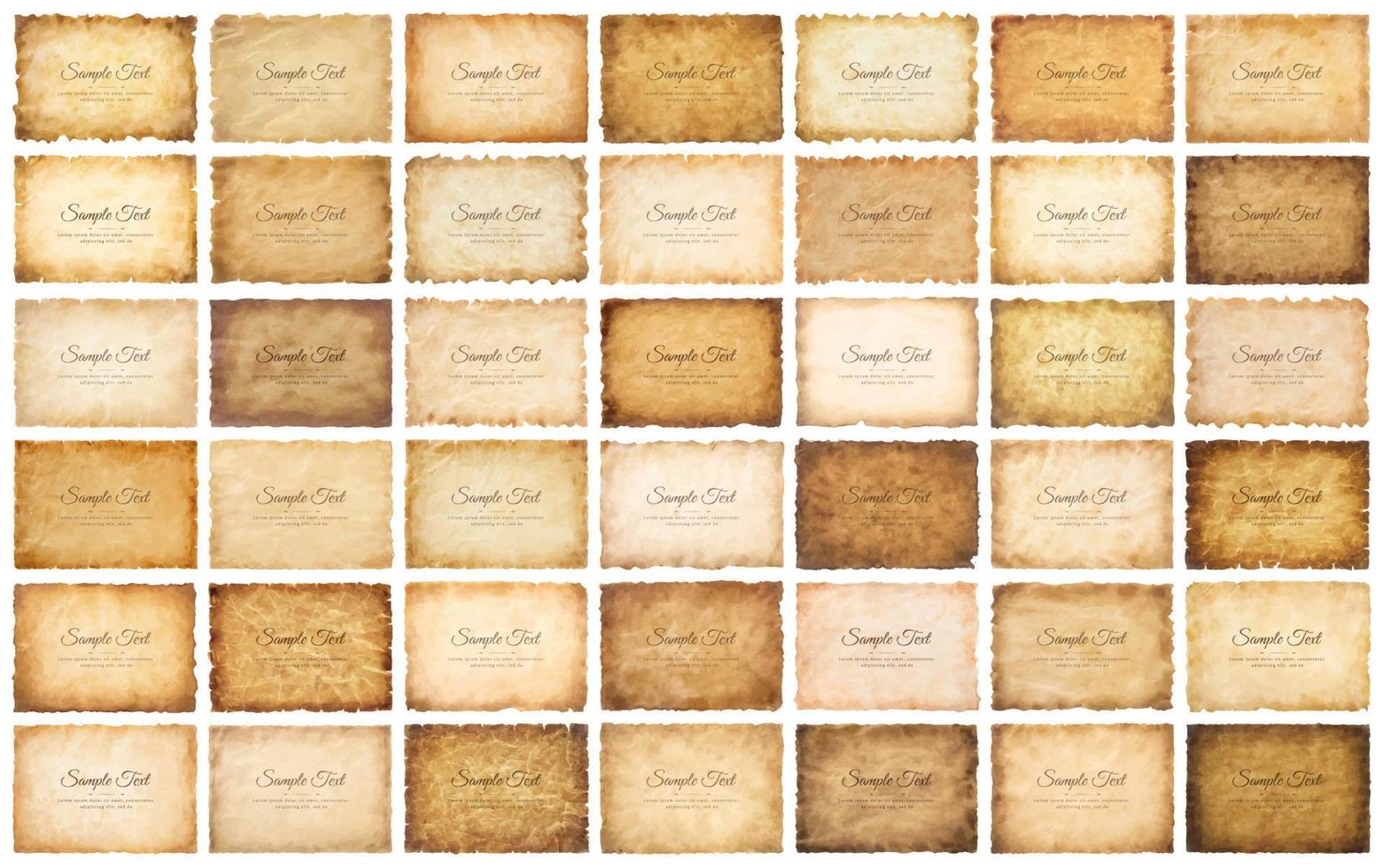 Vector collection set old parchment paper sheet vintage aged or texture isolated on white background