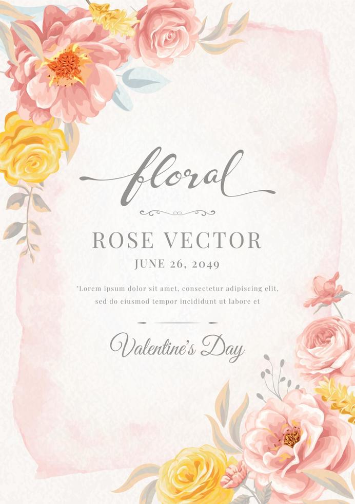 Beautiful Rose Flower and botanical leaf digital painted illustration for love wedding valentines day or arrangement invitation design greeting card vector