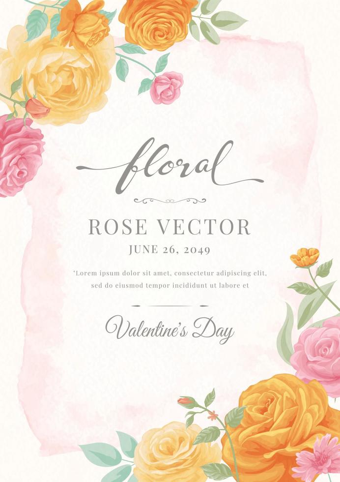 Beautiful Rose Flower and botanical leaf digital painted illustration for love wedding valentines day or arrangement invitation design greeting card vector