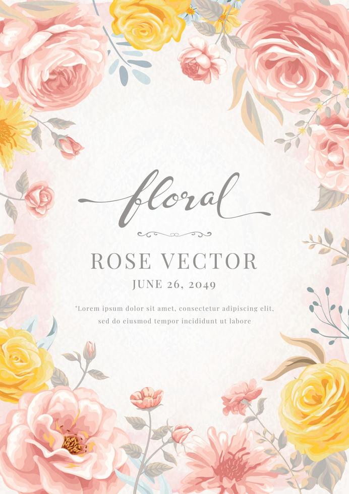 Beautiful Rose Flower and botanical leaf digital painted illustration for love wedding valentines day or arrangement invitation design greeting card vector