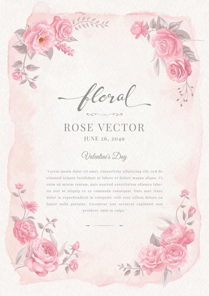 Beautiful Rose Flower and botanical leaf digital painted illustration for love wedding valentines day or arrangement invitation design greeting card vector