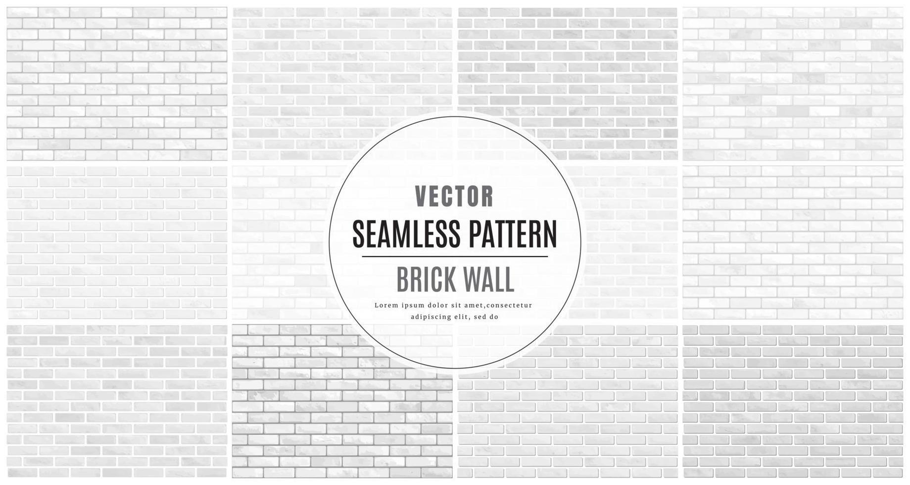 White and gray block brick wall seamless pattern collection set texture background vector