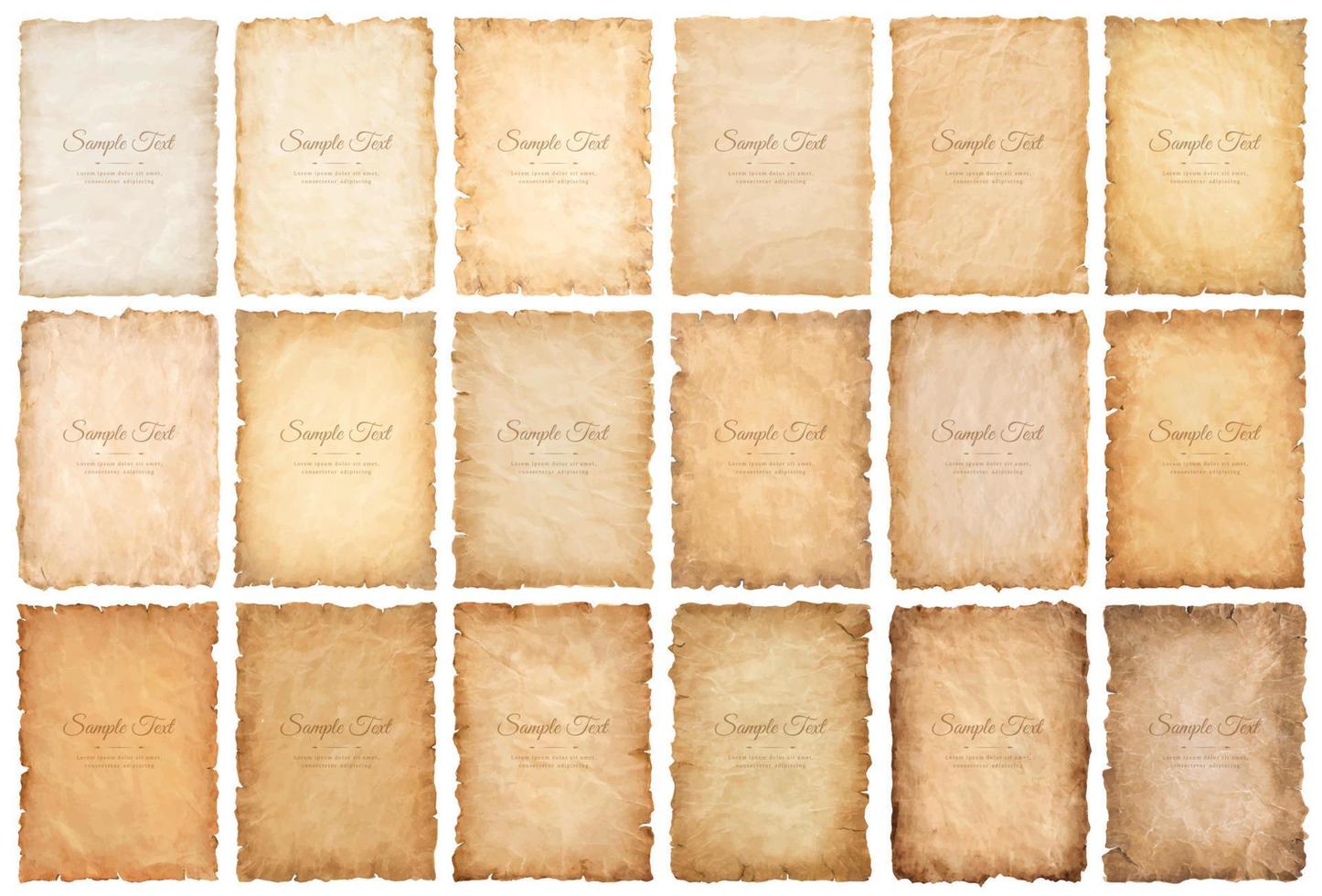 collection set old parchment paper sheet vintage aged or texture isolated on white background vector