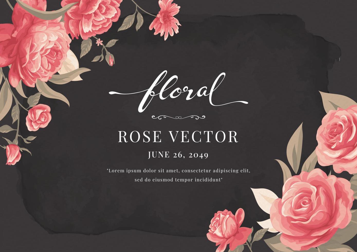Beautiful Rose Flower and botanical leaf digital painted illustration for love wedding valentines day or arrangement invitation design greeting card vector
