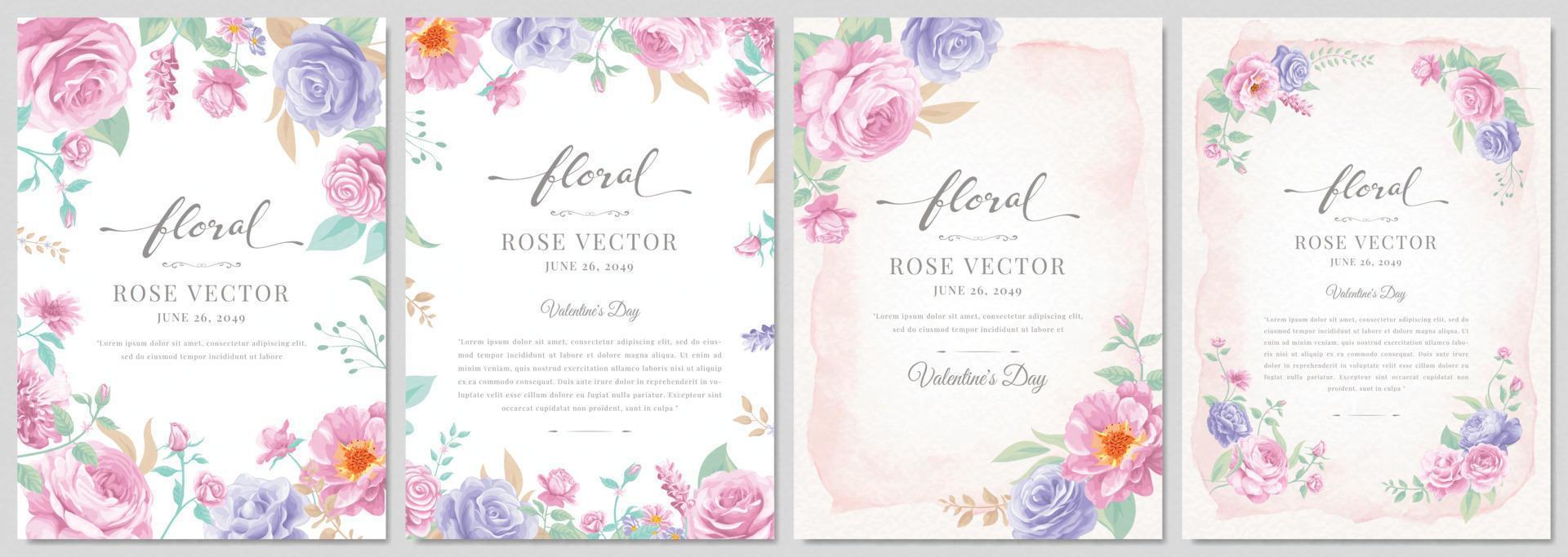 Collection set Beautiful Rose Flower and botanical leaf digital painted illustration for love wedding valentines day or arrangement invitation design greeting card vector
