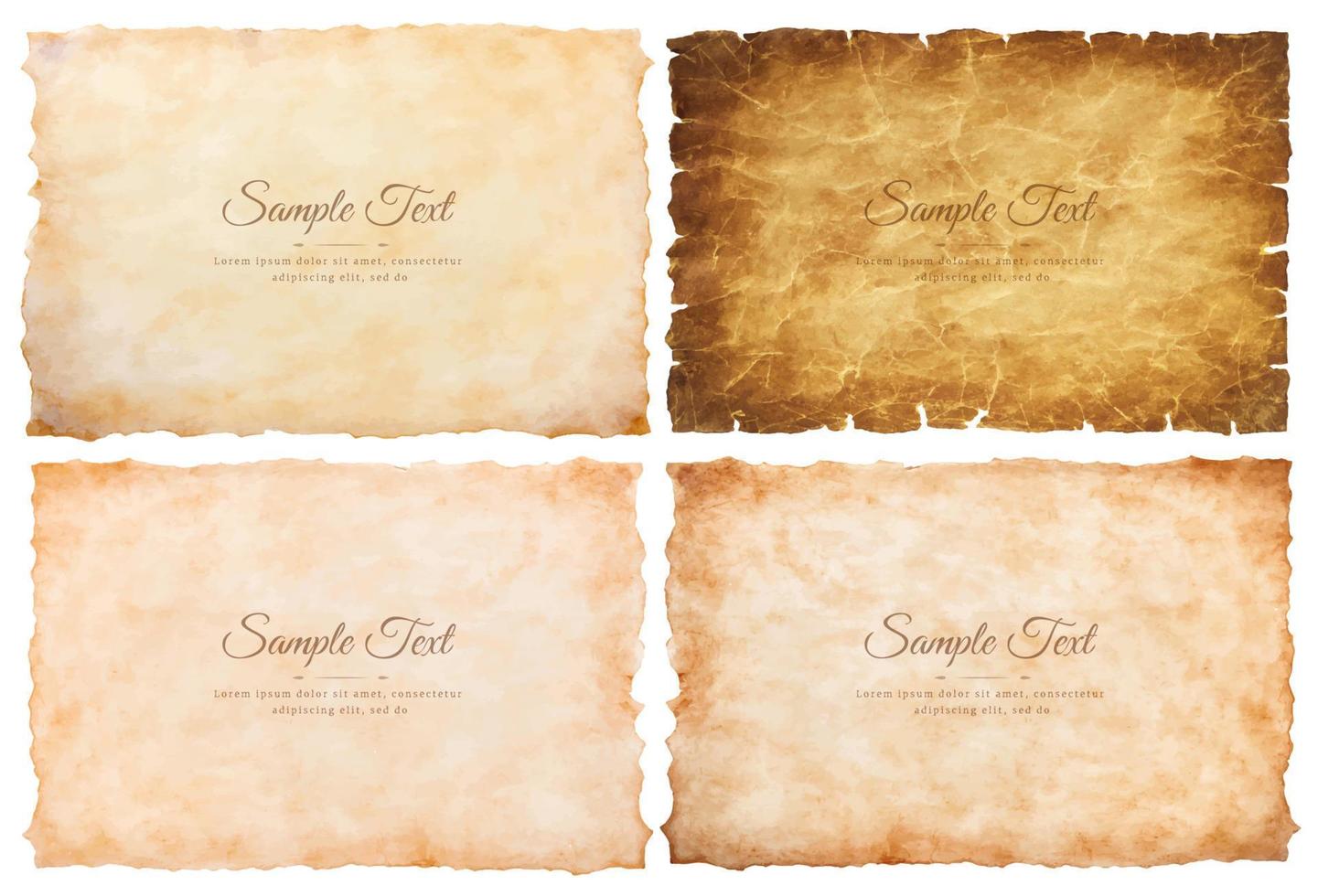 Vector collection set old parchment paper sheet vintage aged or texture isolated on white background