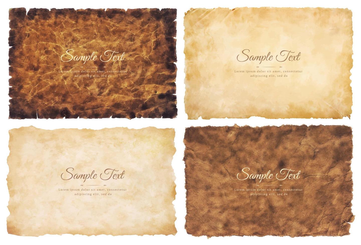 Vector collection set old parchment paper sheet vintage aged or texture isolated on white background