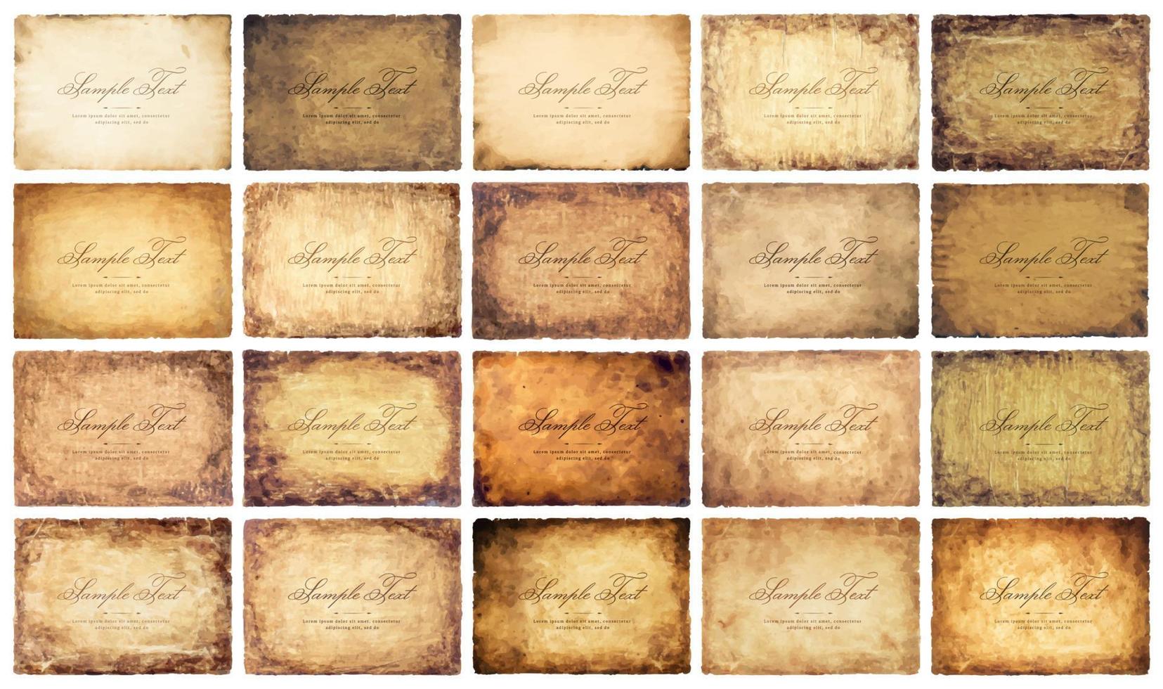 collection set old parchment paper sheet vintage aged or texture isolated on white background vector