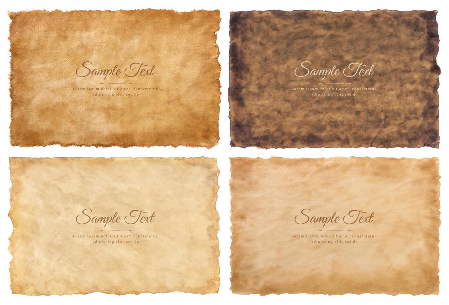 Vector collection set old parchment paper sheet vintage aged or texture isolated on white background