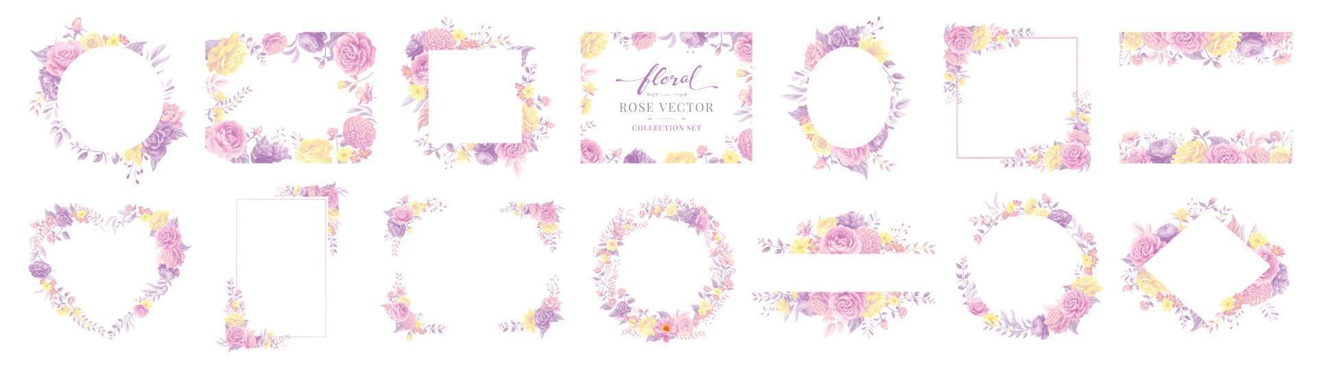 Collection set Beautiful Rose Flower and botanical leaf digital painted illustration for love wedding valentines day or arrangement invitation design greeting card vector