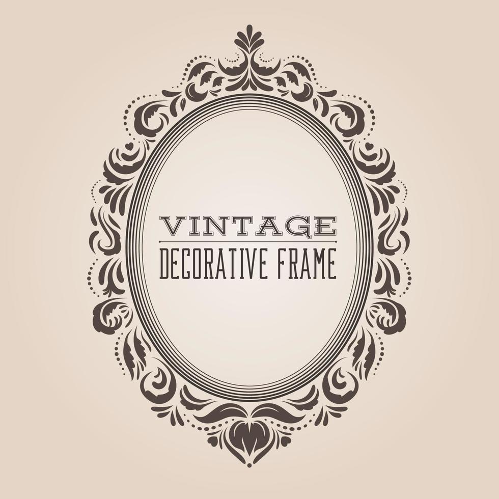 marco de borde adornado vintage ovalado con patrón retro, diseño decorativo de estilo victoriano y barroco. vector