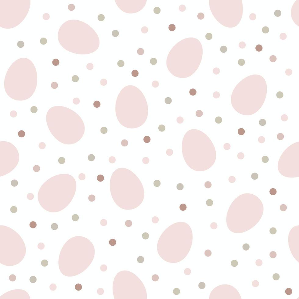 Seamless pattern with beige Easter eggs and polka dots or confetti on white background. vector