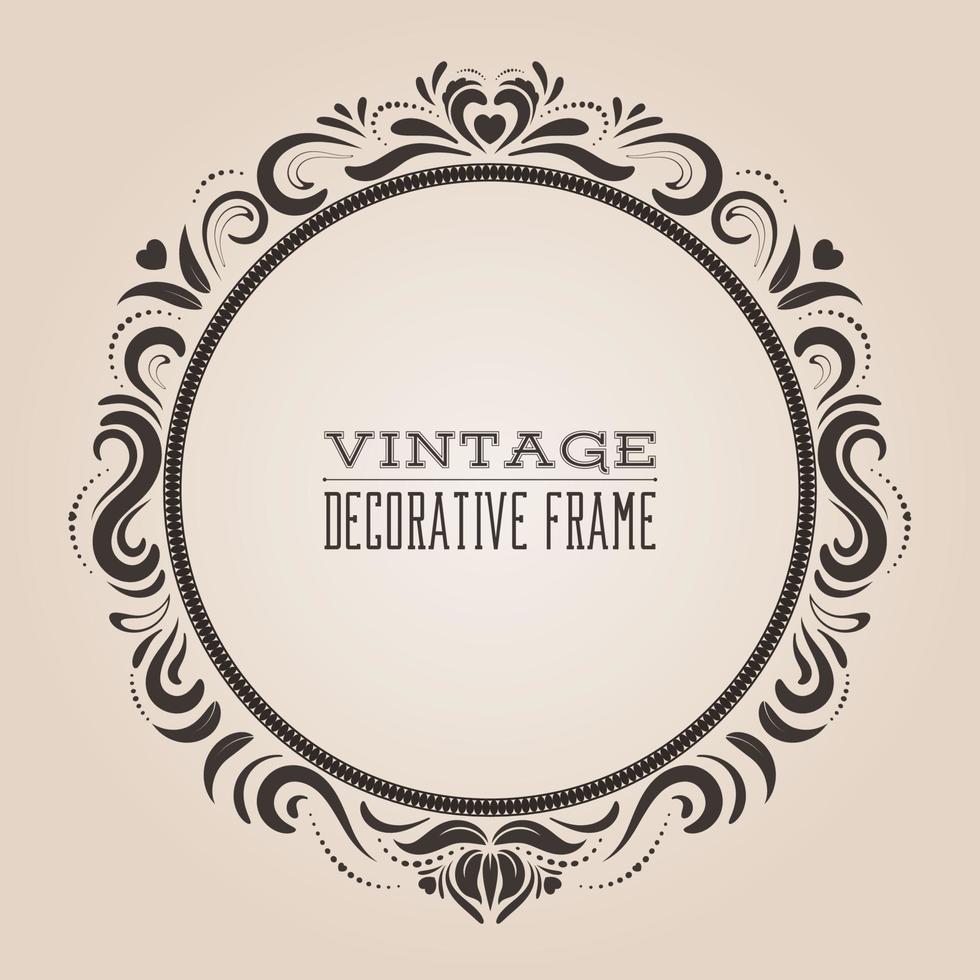 Round vintage ornate border frame, victorian and royal baroque style decorative design. Elegant frame shape with hearts and swirls for logo, jubilee and wedding invitations. Vector illustration.
