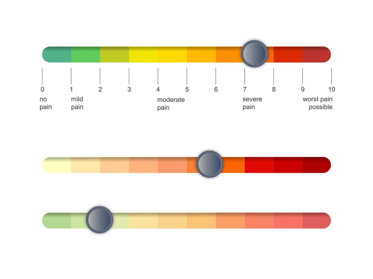 barra deslizante de escala de dolor. herramienta médica de evaluación. El gráfico de líneas horizontales indica las etapas del dolor y evalúa el sufrimiento. imágenes prediseñadas de ilustración vectorial vector