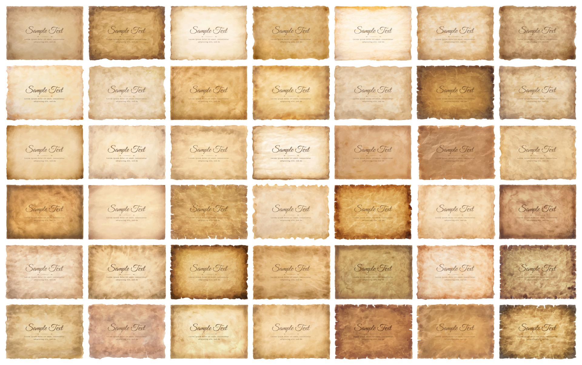Vector collection set old parchment paper sheet vintage aged or texture