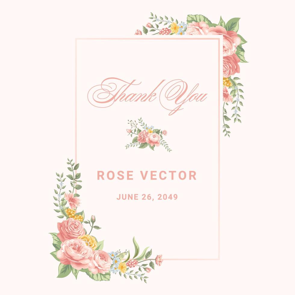 Beautiful Rose Flower and botanical leaf digital painted illustration for love wedding valentines day or arrangement invitation design greeting card vector