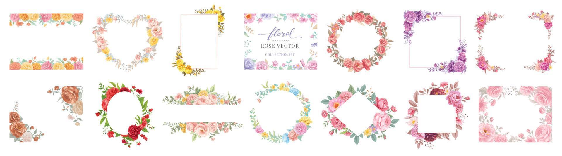 Collection set Beautiful Rose Flower and botanical leaf digital painted illustration for love wedding valentines day or arrangement invitation design greeting card vector