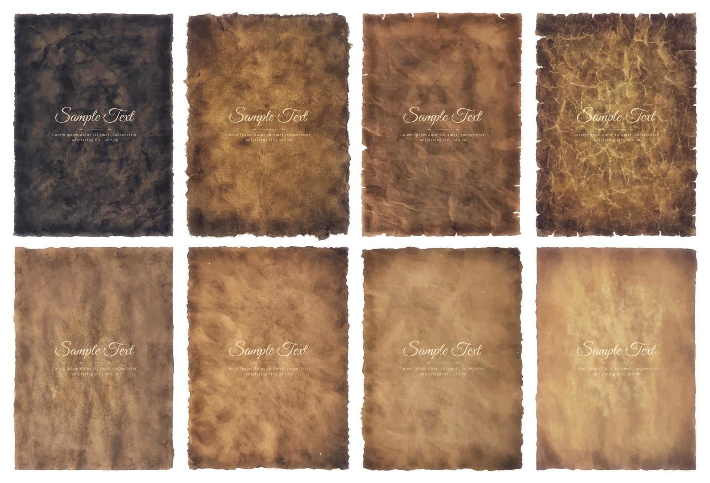 Vector collection set old parchment paper sheet vintage aged or texture isolated on white background