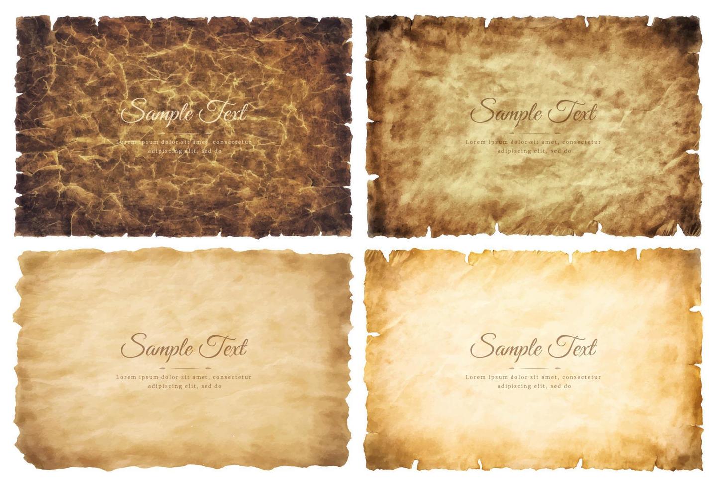 Vector collection set old parchment paper sheet vintage aged or texture isolated on white background